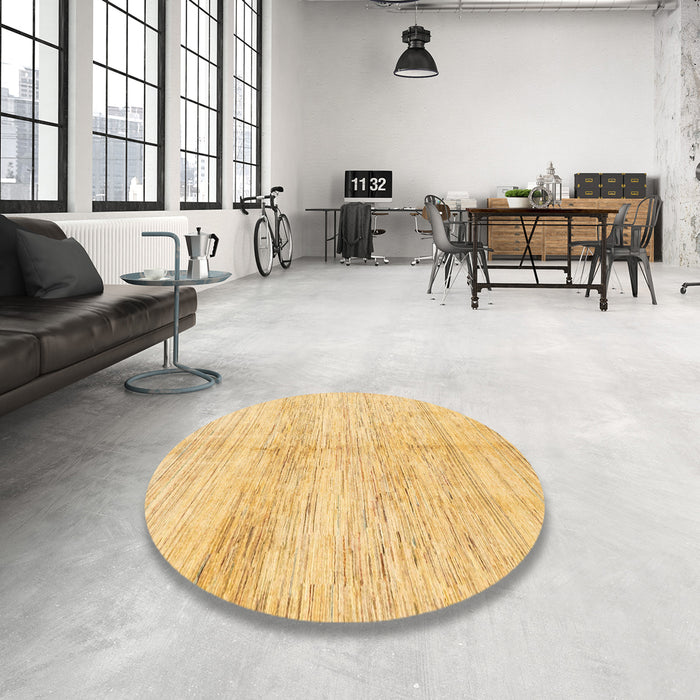 Round Abstract Chrome Gold Yellow Solid Rug in a Office, abs1549