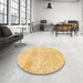 Round Abstract Chrome Gold Yellow Solid Rug in a Office, abs1549