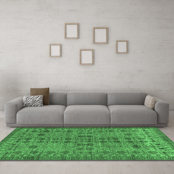Machine Washable Abstract Emerald Green Modern Area Rugs in a Living Room,, wshabs154emgrn