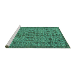 Sideview of Machine Washable Abstract Turquoise Modern Area Rugs, wshabs154turq