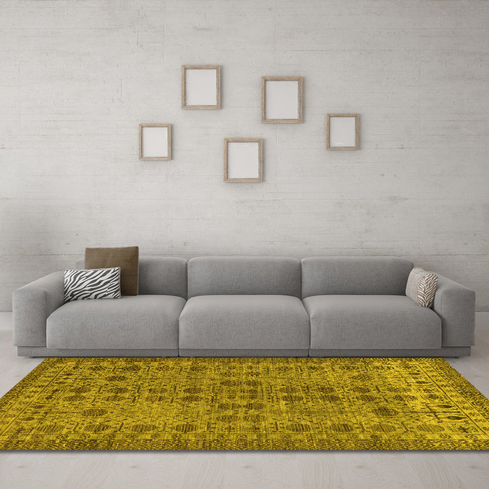 Machine Washable Abstract Yellow Modern Rug in a Living Room, wshabs154yw