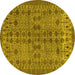 Round Abstract Yellow Modern Rug, abs154yw