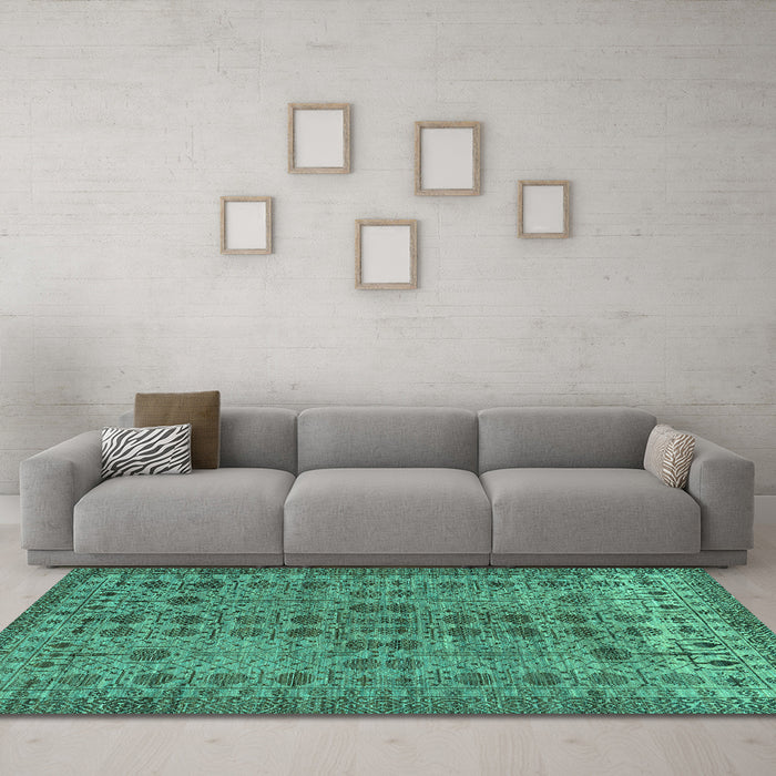 Machine Washable Abstract Turquoise Modern Area Rugs in a Living Room,, wshabs154turq