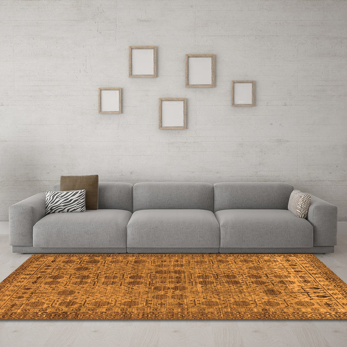 Machine Washable Abstract Orange Modern Area Rugs in a Living Room, wshabs154org