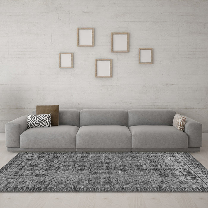 Machine Washable Abstract Gray Modern Rug in a Living Room,, wshabs154gry