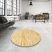 Round Machine Washable Abstract Chrome Gold Yellow Rug in a Office, wshabs1552