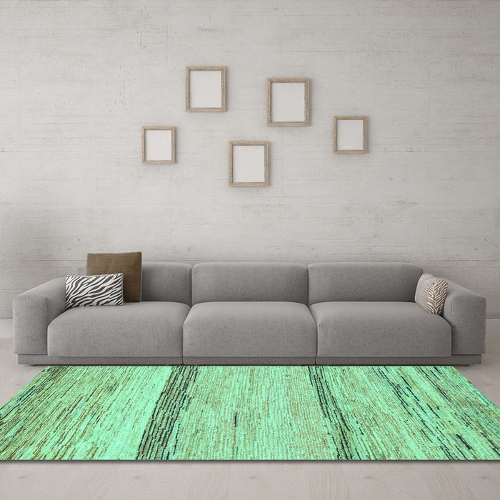 Machine Washable Abstract Turquoise Modern Area Rugs in a Living Room,, wshabs1553turq