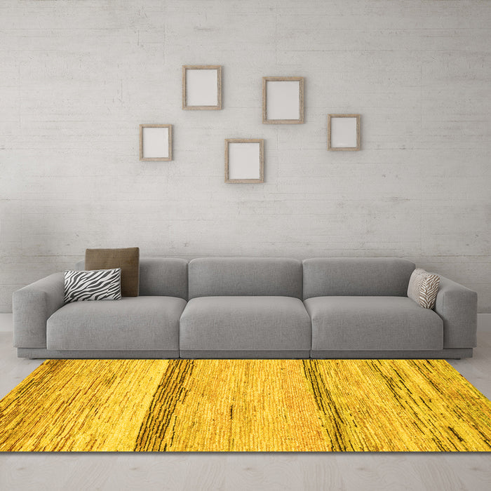 Machine Washable Abstract Yellow Modern Rug in a Living Room, wshabs1553yw