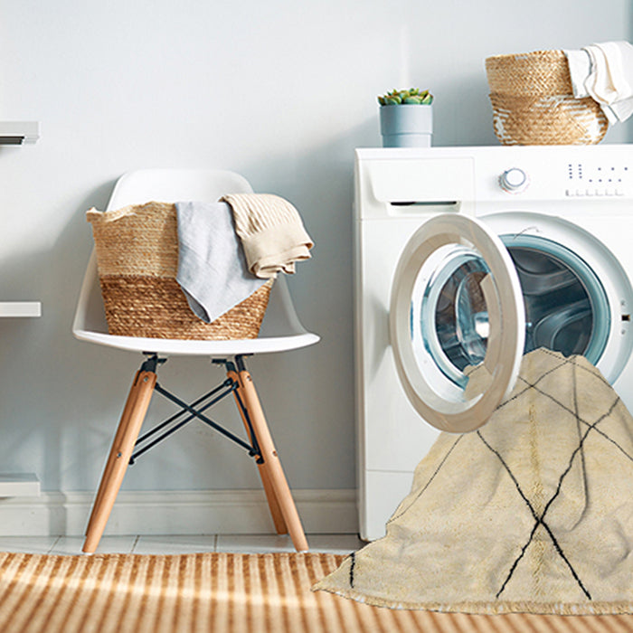 Machine Washable Abstract Khaki Gold Rug in a Washing Machine, wshabs1554