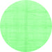 Round Machine Washable Solid Emerald Green Modern Area Rugs, wshabs1555emgrn