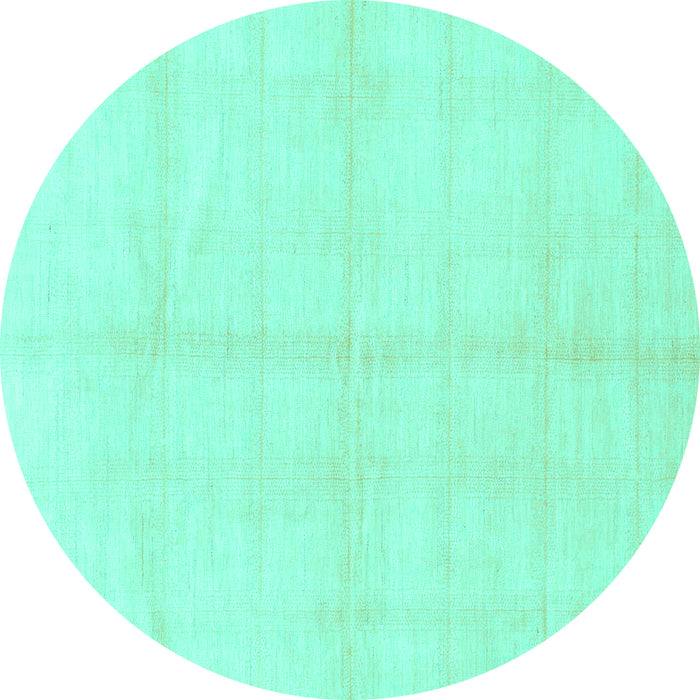 Round Machine Washable Solid Turquoise Modern Area Rugs, wshabs1555turq