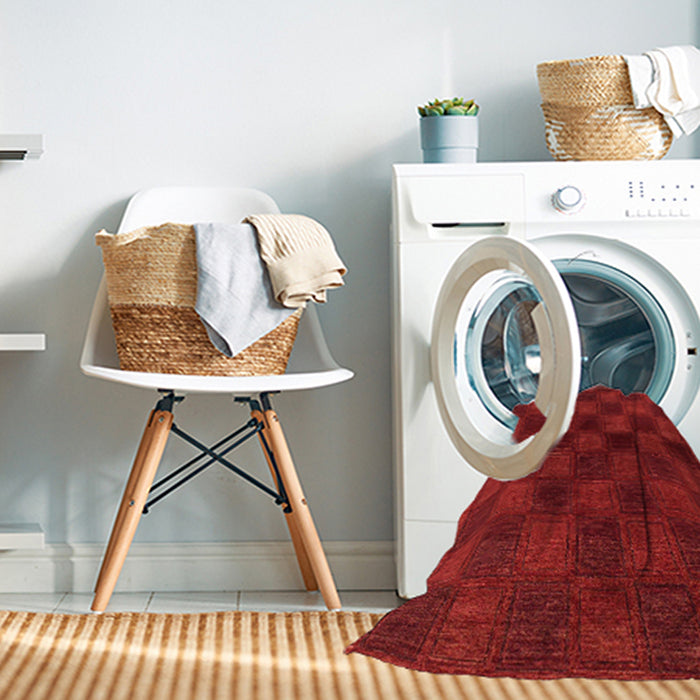 Machine Washable Abstract Red Rug in a Washing Machine, wshabs1556