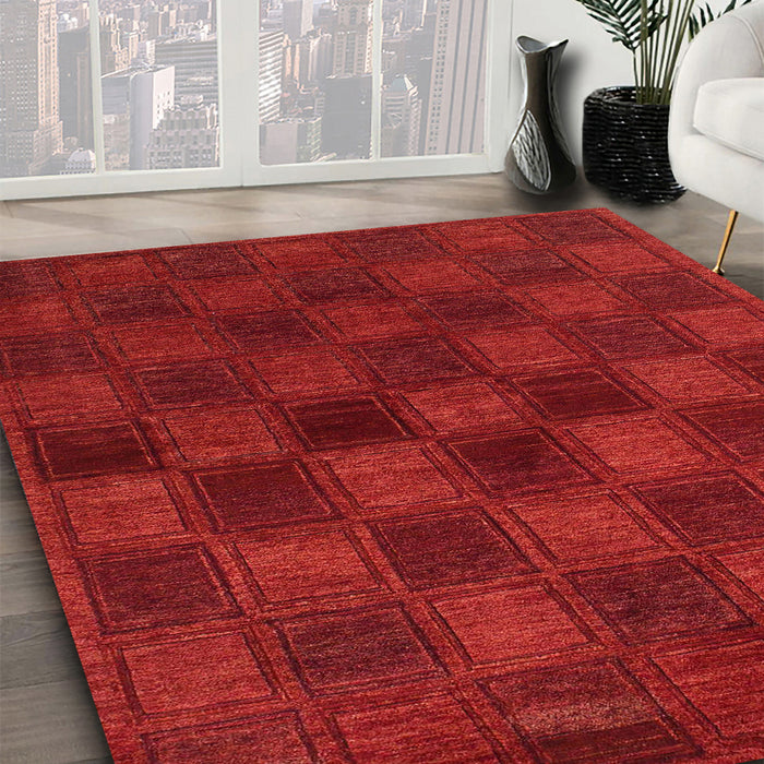 Abstract Red Modern Rug in Family Room, abs1556
