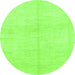 Round Machine Washable Solid Green Modern Area Rugs, wshabs1557grn