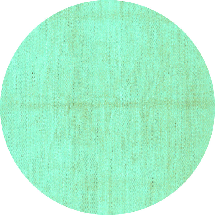 Round Machine Washable Solid Turquoise Modern Area Rugs, wshabs1557turq