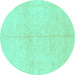 Round Machine Washable Solid Turquoise Modern Area Rugs, wshabs1557turq