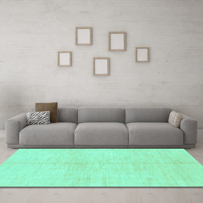 Machine Washable Solid Turquoise Modern Area Rugs in a Living Room,, wshabs1557turq