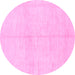 Round Machine Washable Solid Pink Modern Rug, wshabs1557pnk