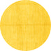 Round Machine Washable Solid Yellow Modern Rug, wshabs1557yw