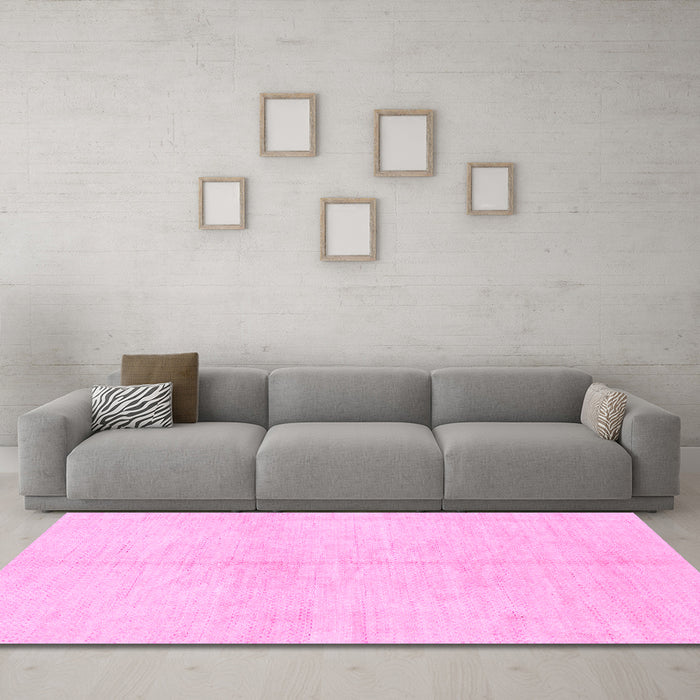 Machine Washable Solid Pink Modern Rug in a Living Room, wshabs1557pnk