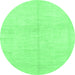 Round Machine Washable Solid Emerald Green Modern Area Rugs, wshabs1557emgrn