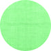 Round Machine Washable Solid Emerald Green Modern Area Rugs, wshabs1558emgrn