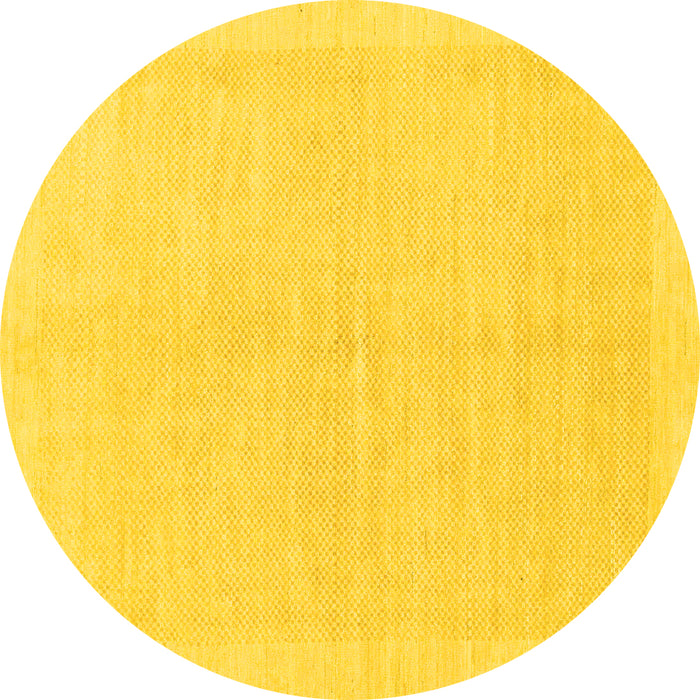 Round Machine Washable Solid Yellow Modern Rug, wshabs1559yw