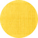 Round Machine Washable Solid Yellow Modern Rug, wshabs1559yw