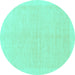 Round Machine Washable Solid Turquoise Modern Area Rugs, wshabs1559turq