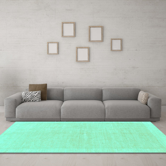 Machine Washable Solid Turquoise Modern Area Rugs in a Living Room,, wshabs1559turq