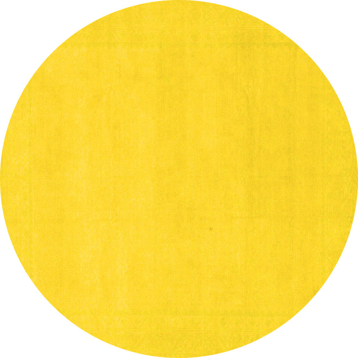 Round Machine Washable Solid Yellow Modern Rug, wshabs155yw