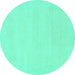 Round Machine Washable Solid Turquoise Modern Area Rugs, wshabs155turq