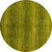 Round Abstract Yellow Modern Rug, abs1561yw