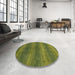 Round Abstract Army Green Modern Rug in a Office, abs1561