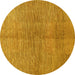 Round Abstract Yellow Modern Rug, abs1562yw