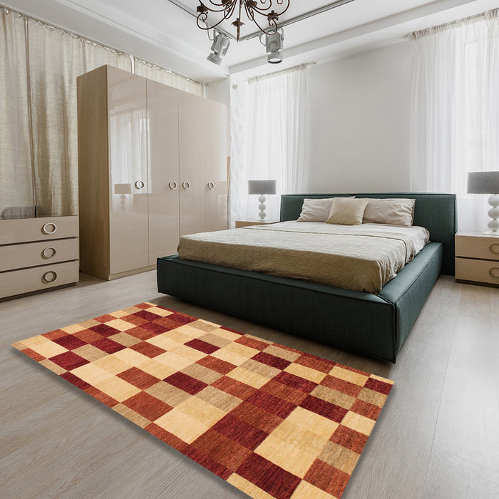 Machine Washable Abstract Red Rug in a Bedroom, wshabs1565