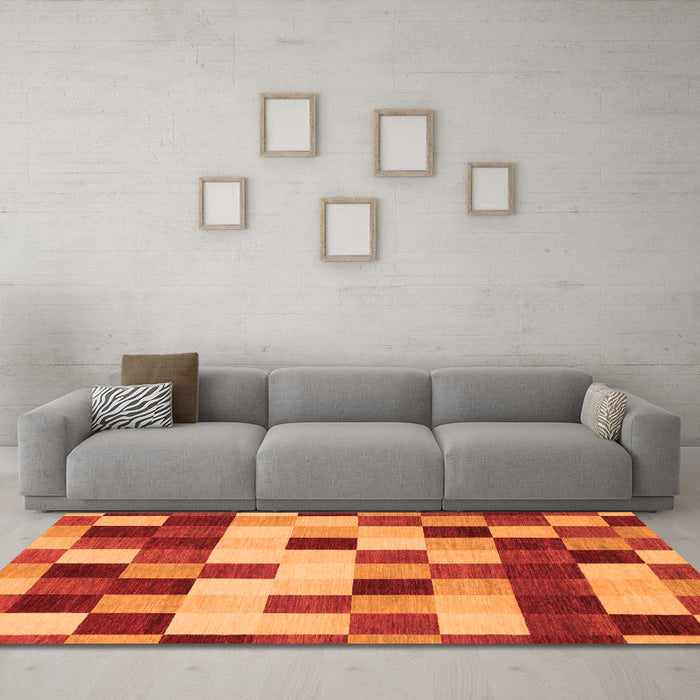 Machine Washable Abstract Orange Modern Area Rugs in a Living Room, wshabs1565org