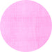 Round Machine Washable Solid Pink Modern Rug, wshabs1566pnk