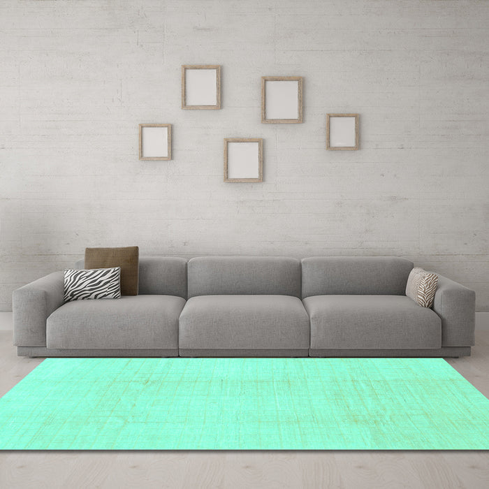 Machine Washable Solid Turquoise Modern Area Rugs in a Living Room,, wshabs1566turq