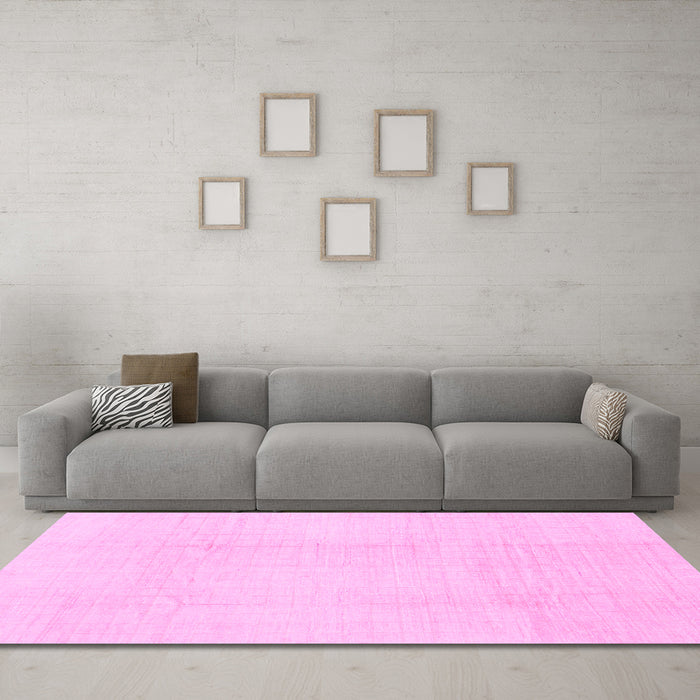 Machine Washable Solid Pink Modern Rug in a Living Room, wshabs1566pnk