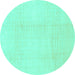 Round Machine Washable Solid Turquoise Modern Area Rugs, wshabs1566turq