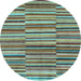 Round Machine Washable Southwestern Light Blue Country Rug, wshabs1567lblu