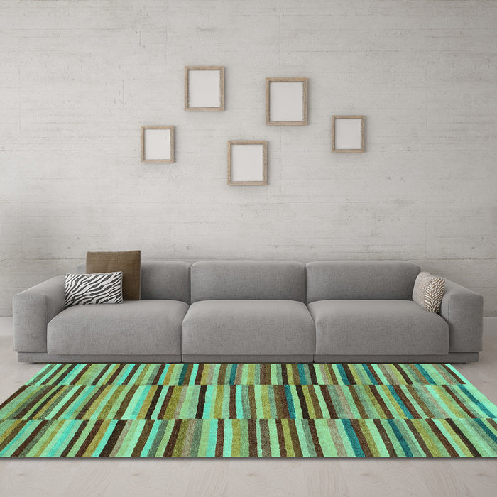 Machine Washable Southwestern Turquoise Country Area Rugs in a Living Room,, wshabs1567turq