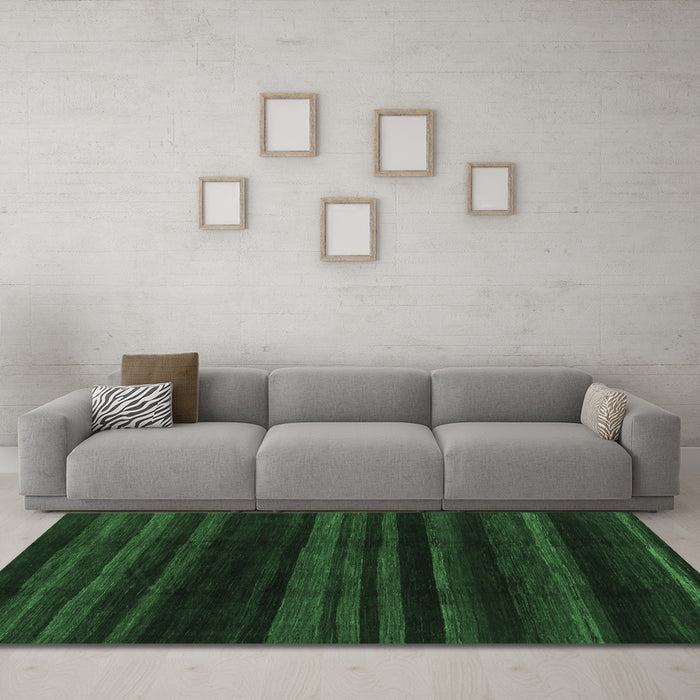 Machine Washable Abstract Emerald Green Modern Area Rugs in a Living Room,, wshabs1568emgrn