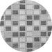 Round Machine Washable Checkered Gray Modern Rug, wshabs1569gry