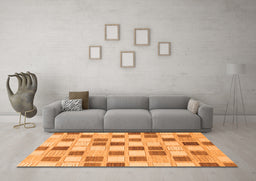 Machine Washable Checkered Orange Modern Area Rugs in a Living Room, wshabs1569org