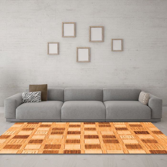 Machine Washable Checkered Orange Modern Area Rugs in a Living Room, wshabs1569org
