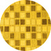 Round Machine Washable Checkered Yellow Modern Rug, wshabs1569yw