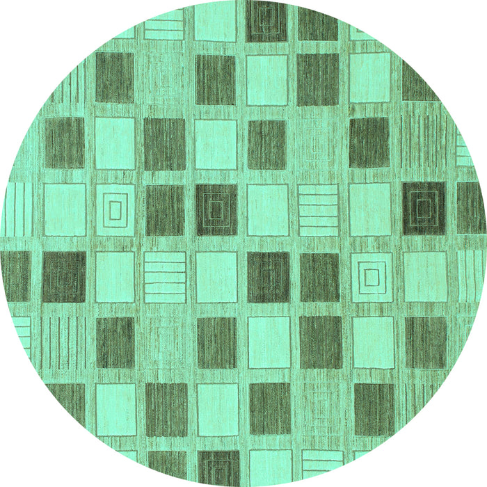 Round Checkered Turquoise Modern Rug, abs1569turq