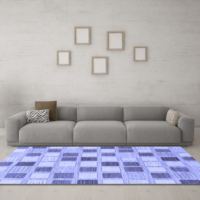 Machine Washable Checkered Blue Modern Rug in a Living Room, wshabs1569blu